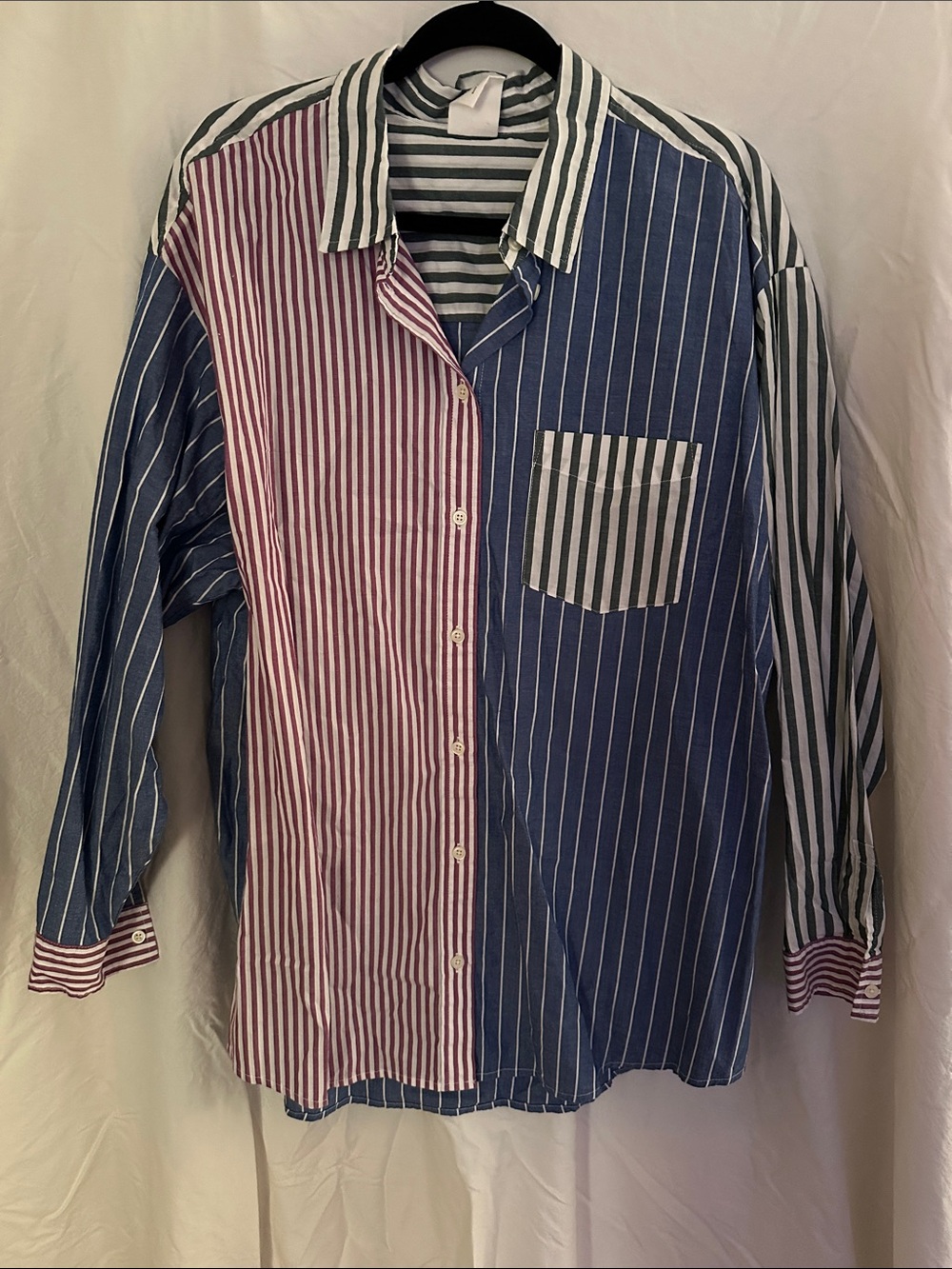 GAP Striped Button-Down Shirt in Blue, Burgundy & White